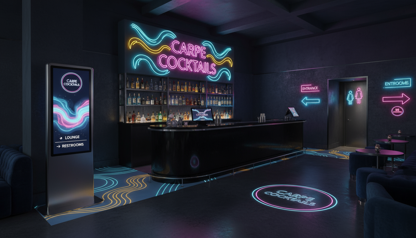 Carpe Cocktails environmental graphics and venue wayfinding concepts